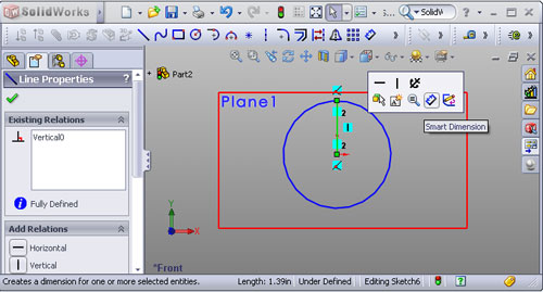 SolidWorks 2008 context menu