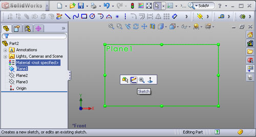 SolidWorks 2008 context menu