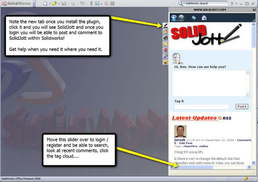 tech support inside solidworks add-in solidjott