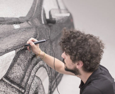 This Stunning Full-Sized Nissan Sedan Wireframe Sculpture Was Made Using a 3D Printing Pen