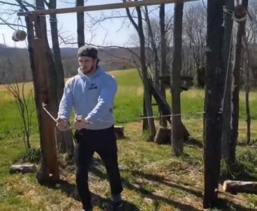 Former Military Officer Crafts His Own Wooden Gym During Quarantine lumber jacked gym