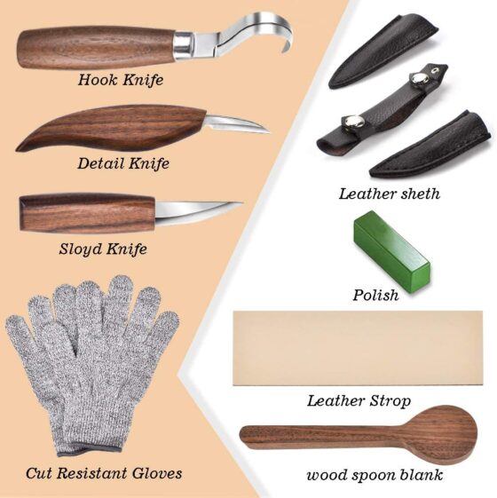 Fycooler Wood Carving Tools Set,20Pcs Wood Carving Tools Kit with Engraving Wood Knives,Carving Chisels,Sharpening Stone,Sandpaper,Brushes,Basswood Blocks for Carving Home DIY Sculpture Art Craft