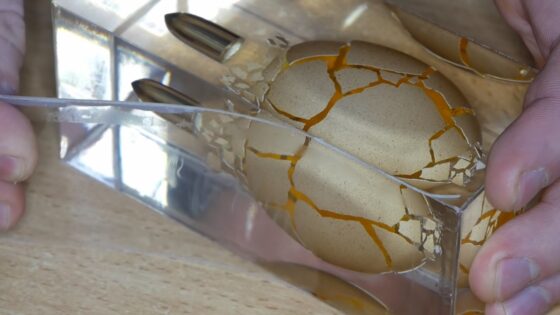 shooting bullet through resin egg