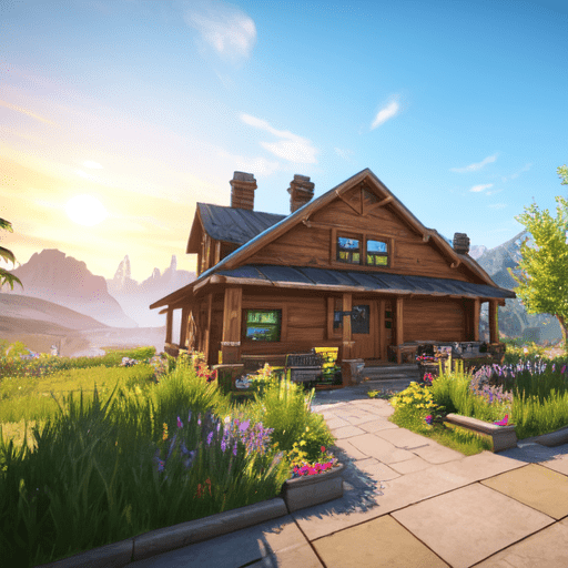 3d model house with a garden and plants