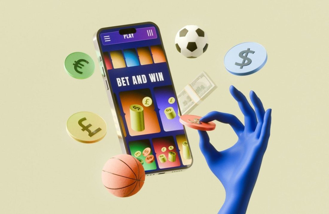 Online sports betting with smartphone, money, and game elements
