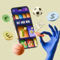 Online sports betting with smartphone, money, and game elements