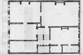 A drawing of a floor plan of a building