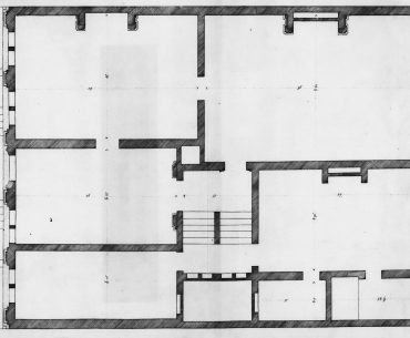 A drawing of a floor plan of a building